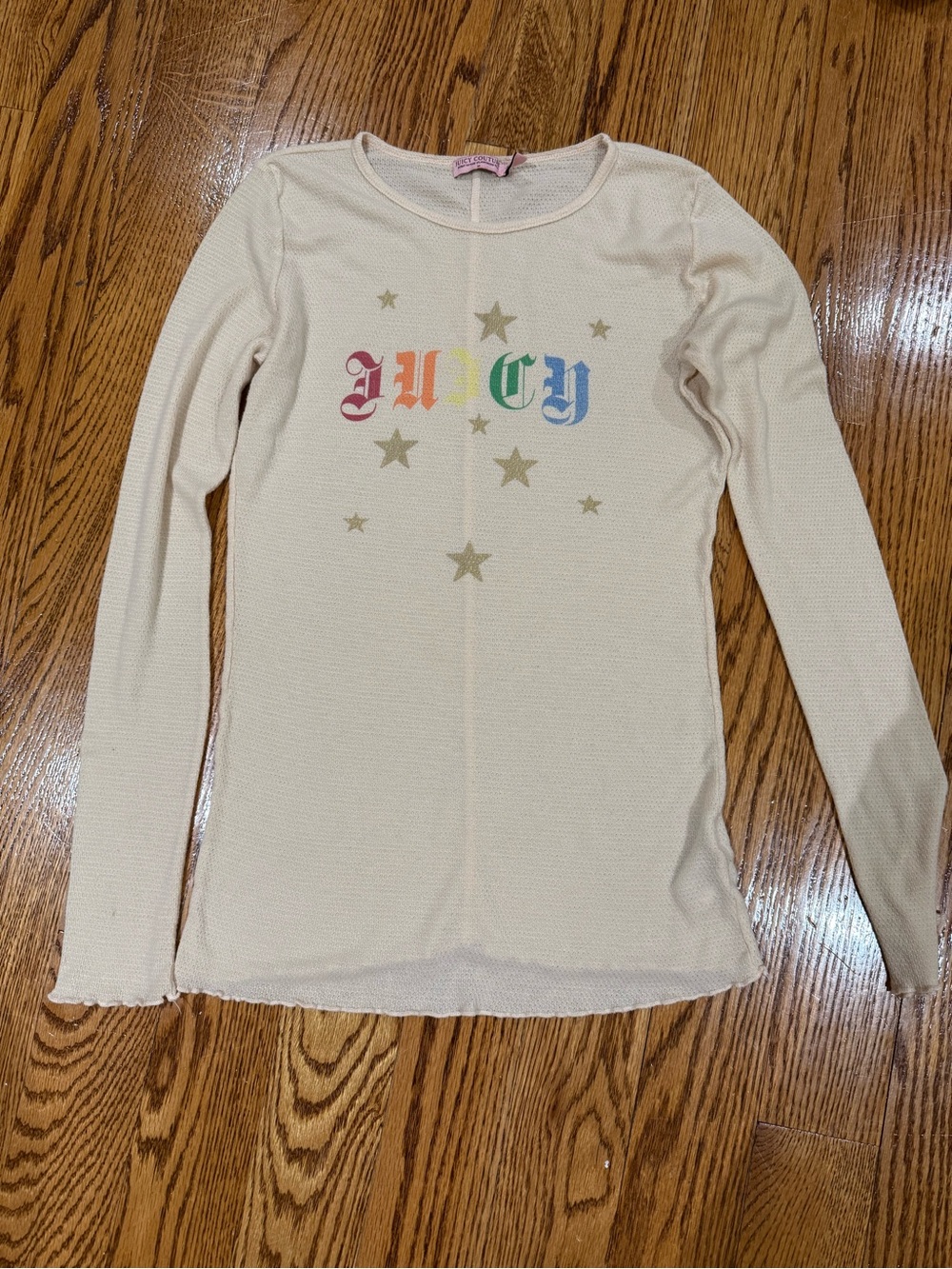 Juicy Couture Cream Knit Top with Multicolor Print